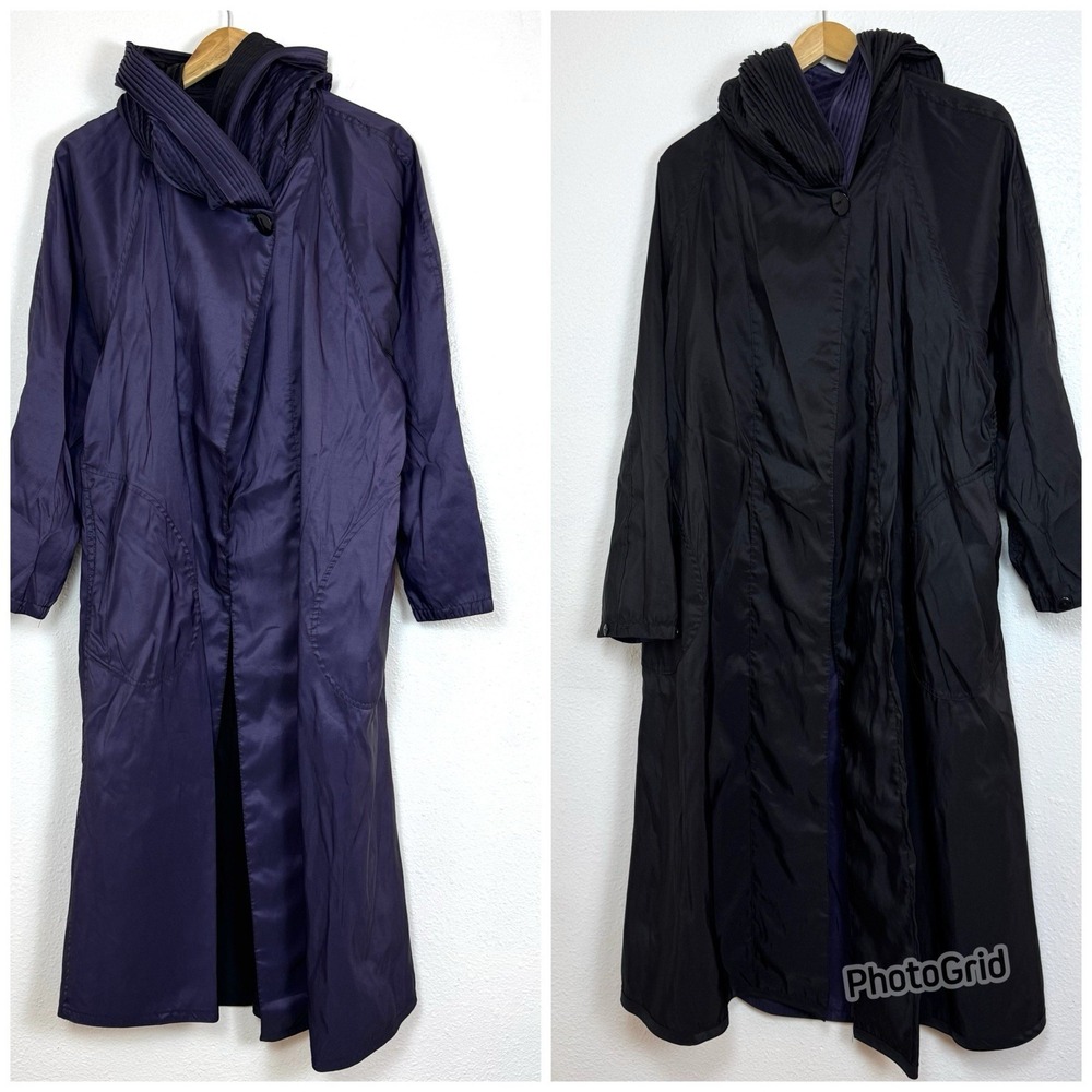 Bag It  Mycra Pac Hooded Coat Black Purple Reversible Long Jacket Size 0-P (6-8)
